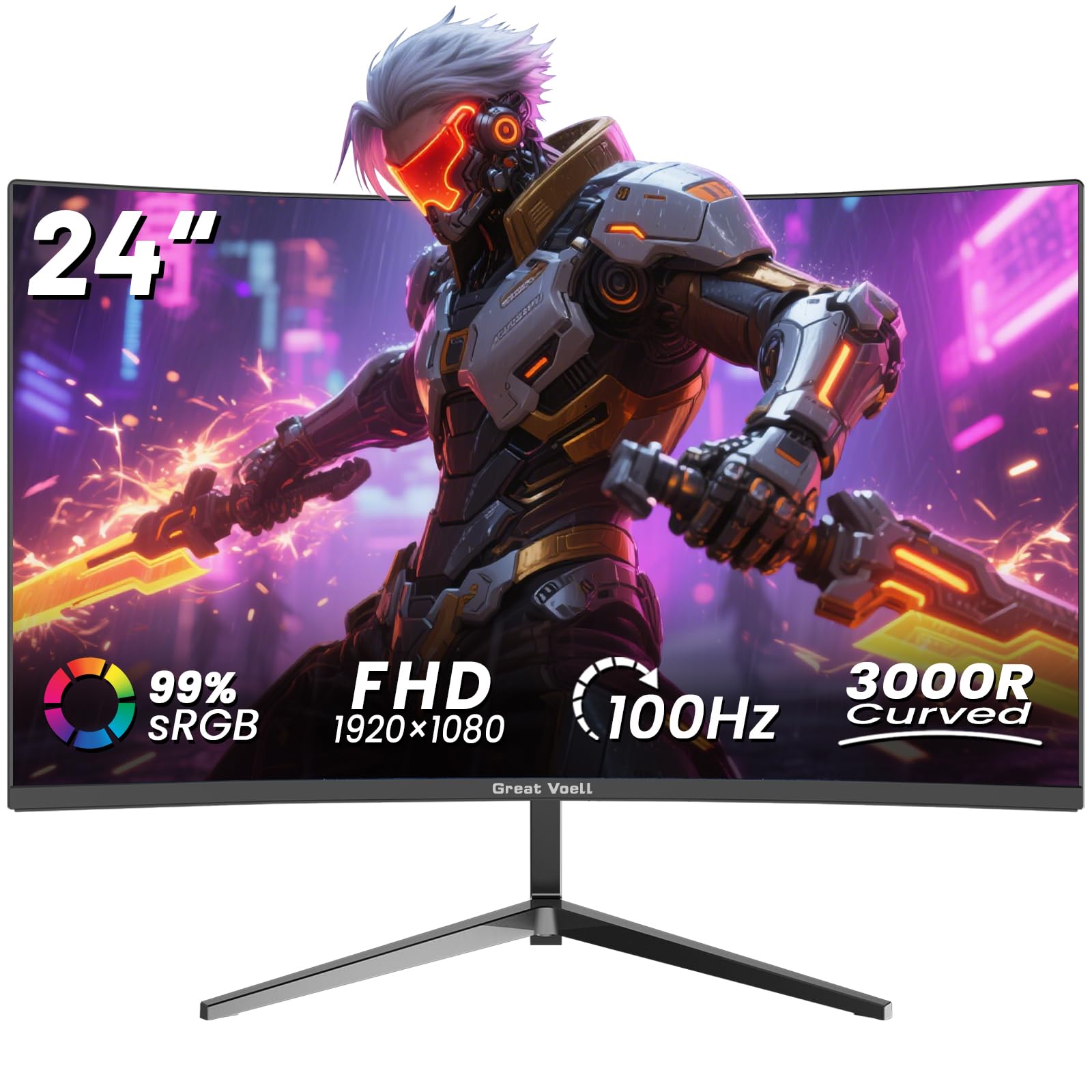Monitor Gaming Curvo 24 Pulgadas, 3000R, Full HD 1080p, 100 Hz, FreeSync, HDR10, VA, Relación de Contraste 4000:1
