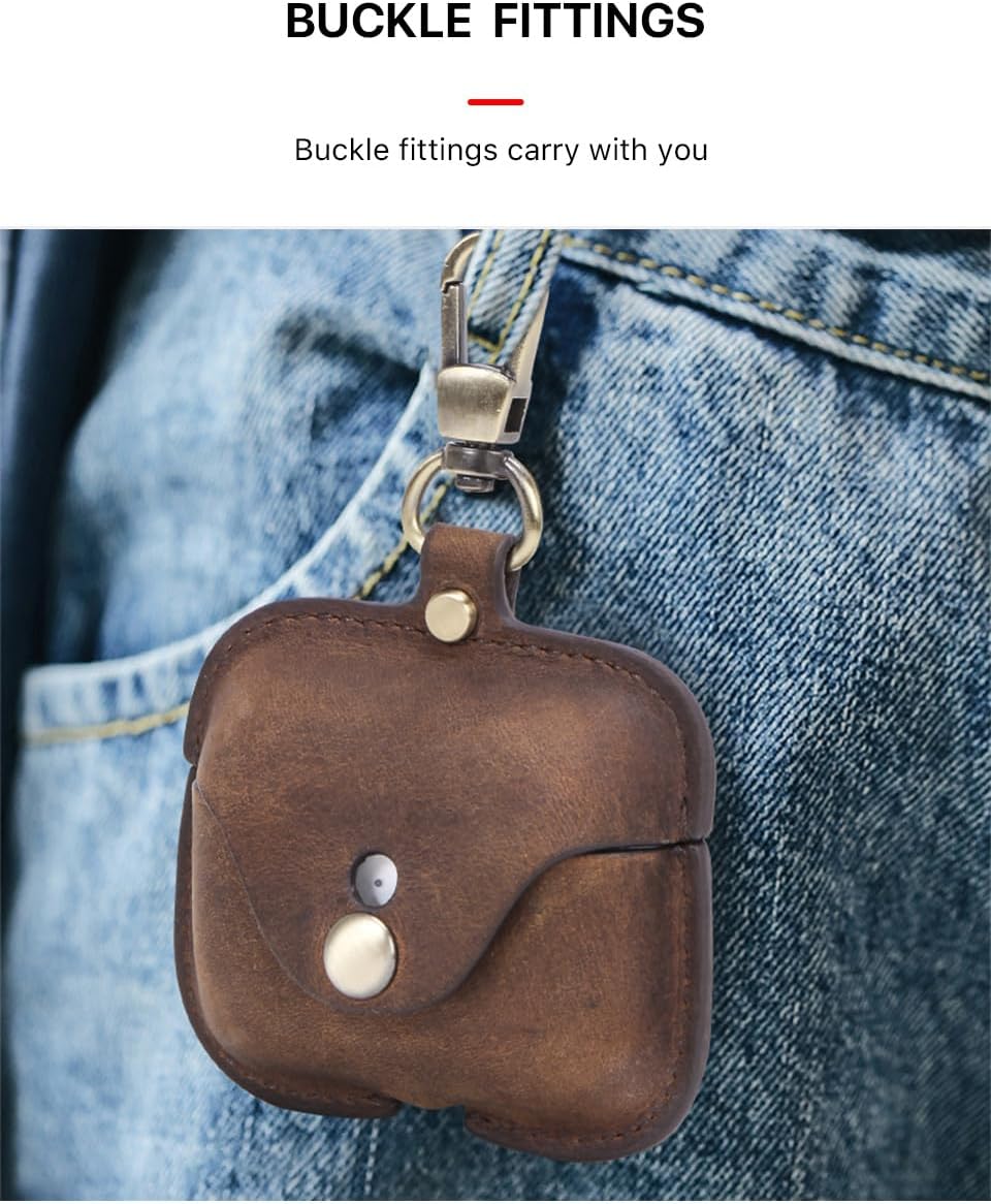 for AirPods Pro 3/AirPods Pro 2 Leather Case - Vintage Cowhide Cover with Keychain&Cleaner Kit | Shockproof Charging Case | Coffee Brown
