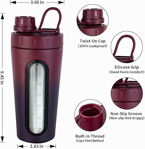Miniatura 4 de TOOFEEL Botellas agitadoras para mezclas de proteínas, coctelera de proteínas de acero inoxidable de 28 onzas con 2 bolas agitadoras, no se mantiene