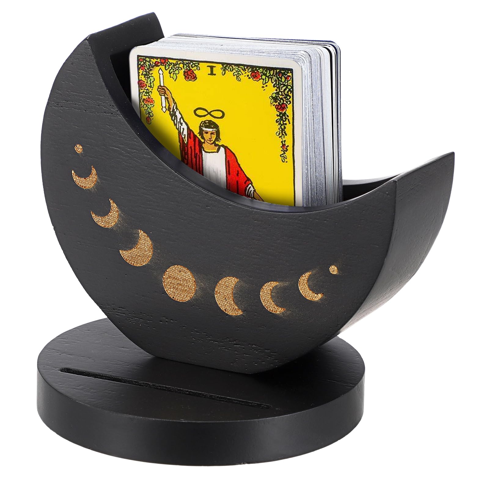 SUMTree Tarot Card Holder Stand Set, Wooden Moon Phase Stand, Display Box for Tarot Deck, Oracle Card Organizer, Crystal Stone Storage
