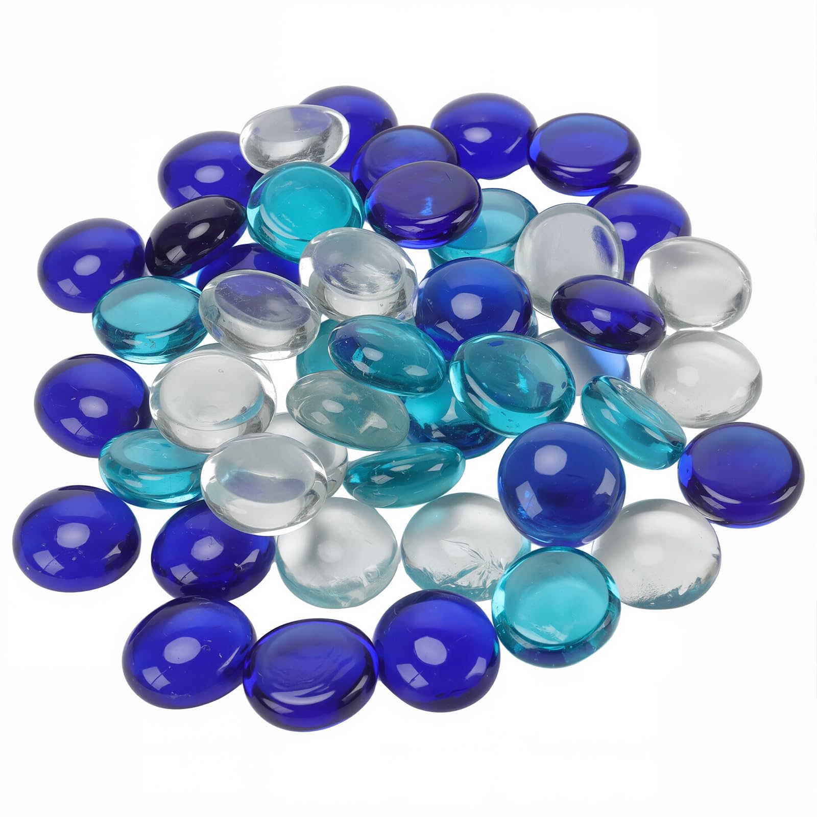 PINGEUI Lot de 500 galets en verre pour vases, petits galets décoratifs en verre transparent et bleu mer de 17 à 19 mm pour vase, aquarium, pot de fleurs, décoration d'aménagement paysager