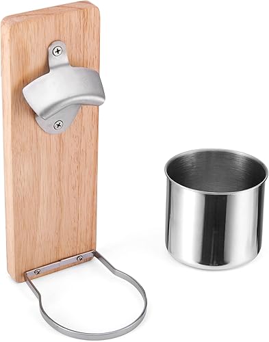 Miniatura 3 de Farberware Abrebotellas magnético para barbacoa con soporte para tazas, 11.5 pulgadas, acero inoxidable y madera