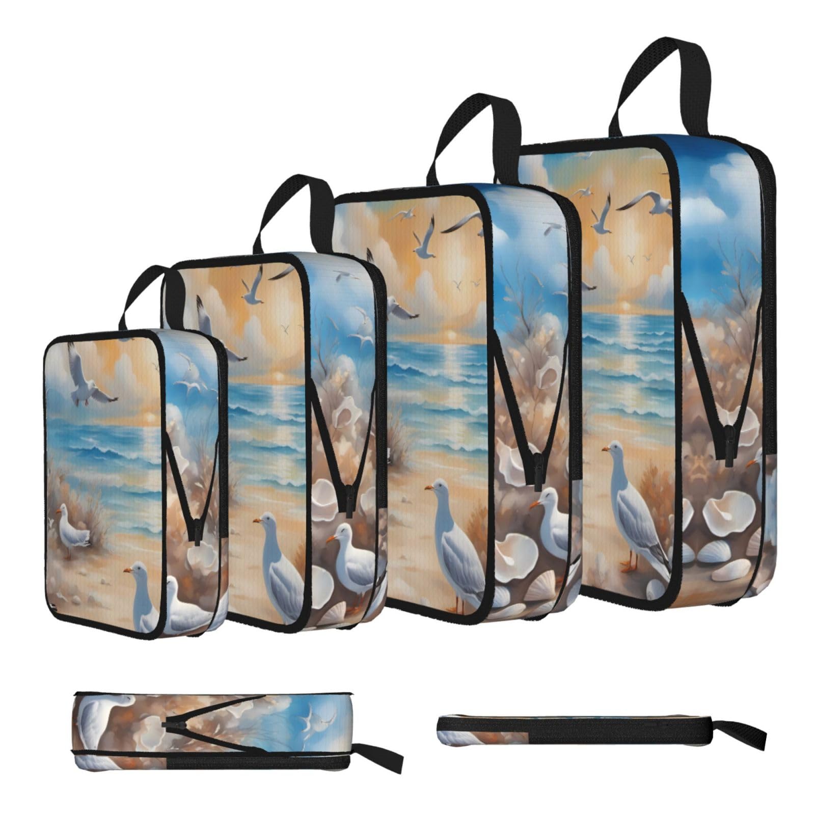 Sxzvvbn Black Many Cute Seagulls Compression Packing Cubes 4 Piece Set