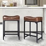 Bar Stools Set of 2, Counter Height Bar Stools for Kitchen Counter, 24 Inch Saddle Barstools, Counter Height Stools for Kitchen Island Support 300 LBS-Brown