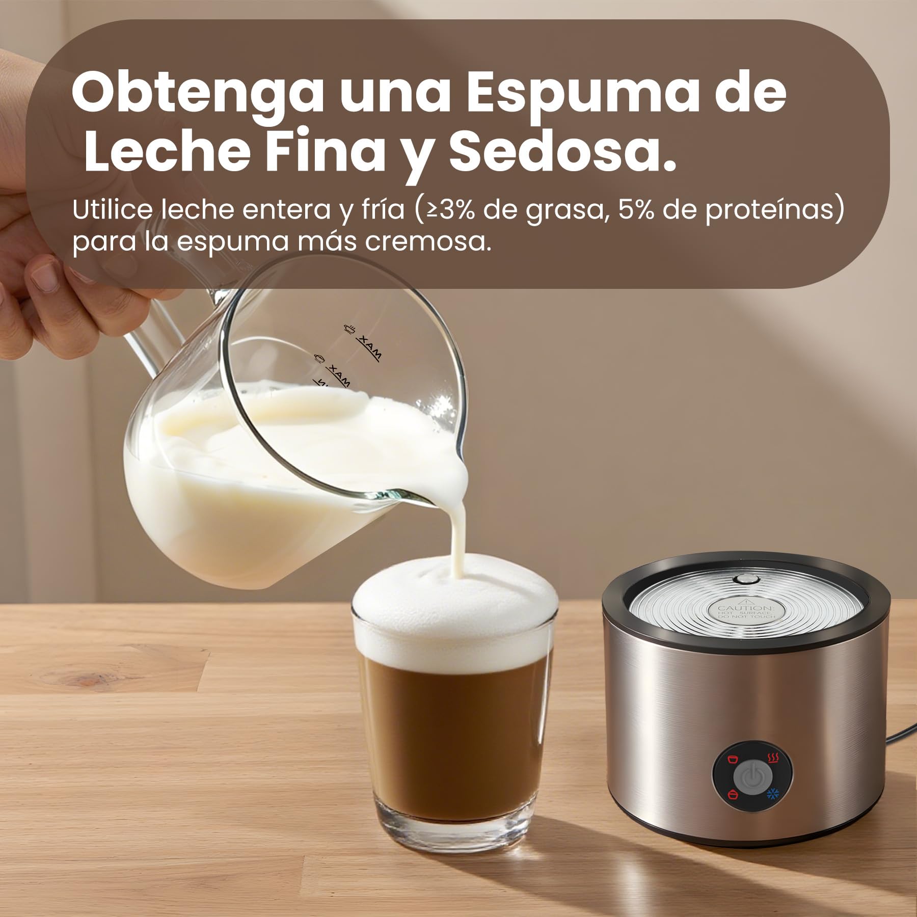 Espumador de Leche 4 en 1, Calienta leche Espumador Electrico 500ml Silenciosa, Calentador de Leche Inducción Automáticas con Desmontable Vaso de Vidrio, para Capuchino, Chocolate