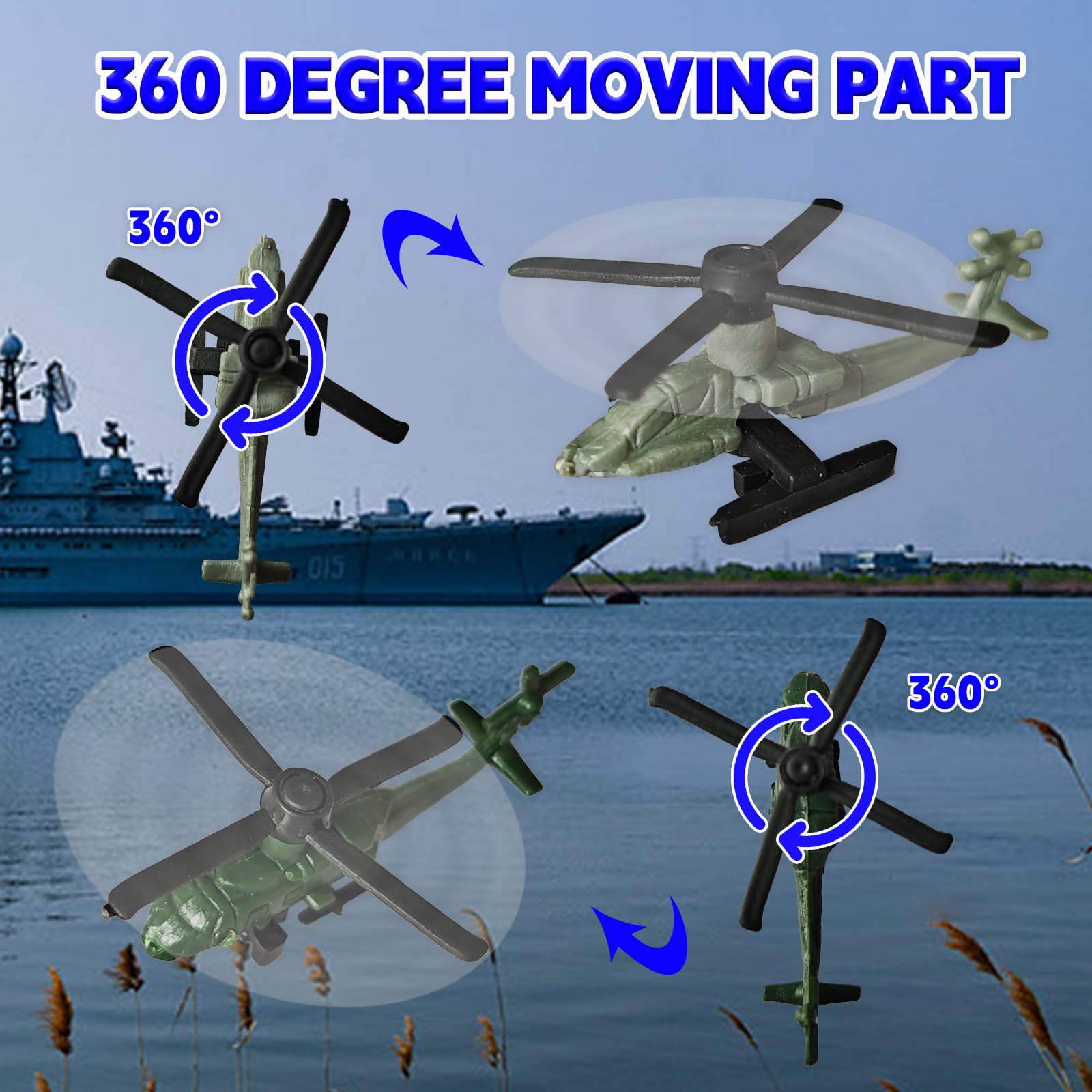 Portaaviones de 18.5 pulgadas con 6 buques de guerra, aviones de guerra, helicóptero, modelo de portaaviones militares para niños y niñas 4