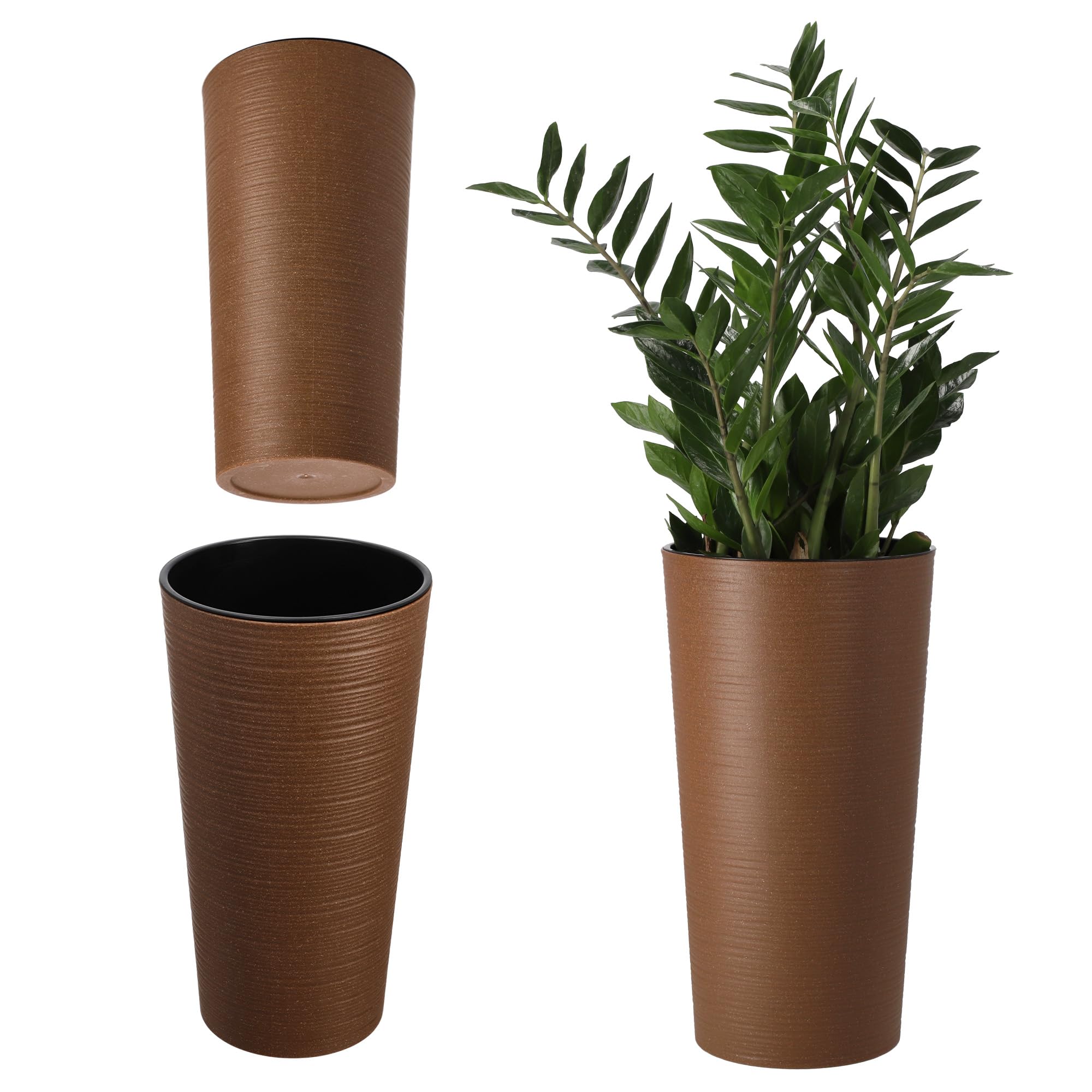 KADAX Macetero Alto de Plastico para Interior y Exterior, Maceta Grande y Decorativa para Plantas de Gran Tamaño y Árboles Pequeños (Marrón, 19.5 cm)