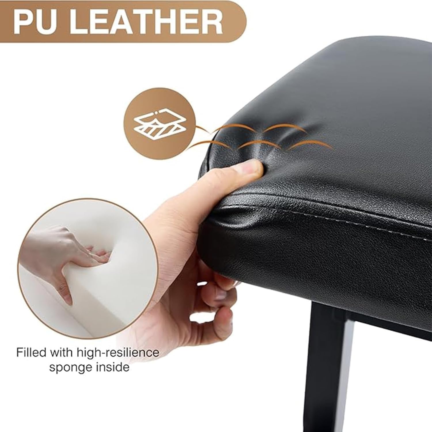 Banco De Piano con Respaldo, Asiento Ajustable For Teclado Musical Cojín Acolchado Negro For Silla Profesional Resistente Cuero PU(A)
