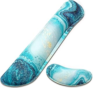 Dapesuom Enlarge Keyboard Wrist Rest Pad,Memory Foam Set Wrist Cushion Support for Easy Typing & Pain Relief,Mouse Wrist Pad, Anti-Slip Wrist Support for Gaming,Computer, Laptop, Office, Blue Marble