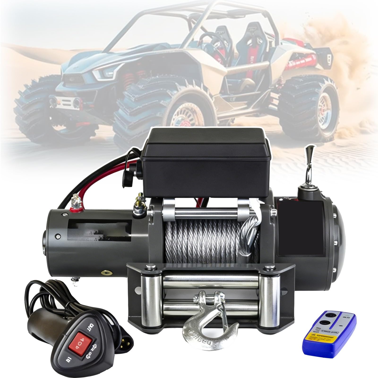 Wyciągarka elektryczna 800 W 48 V DC, wytrzymała, wodoodporna wyciągarka holownicza o udźwigu 4000 funtów, bezprzewodowe i przewodowe sterowanie, silnik z czystej miedzi (12v)