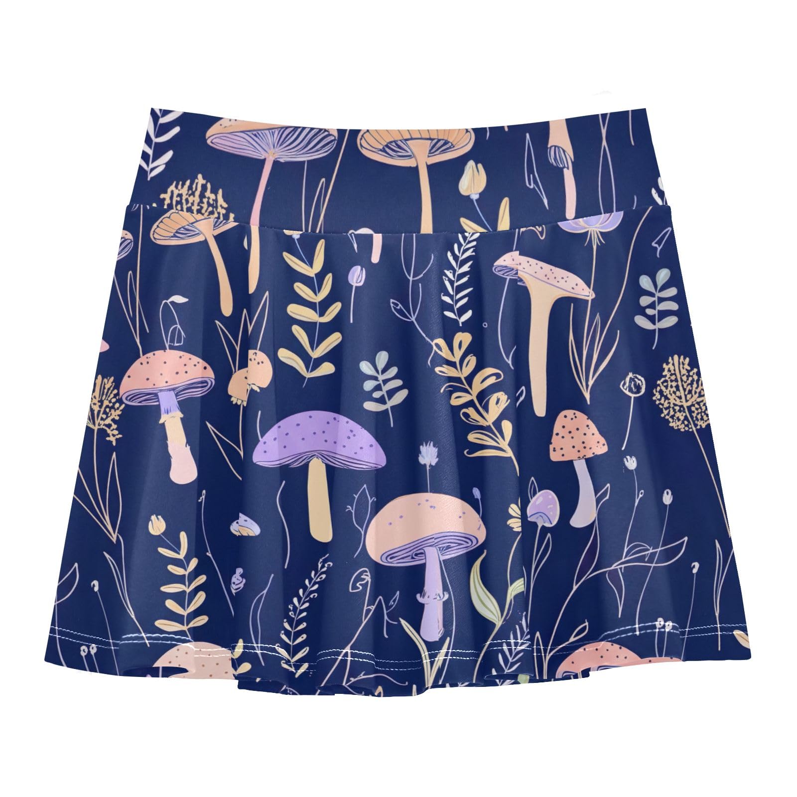 CHIFIGNO Little Girls Flowy Tennis Skirt with Shorts Athletic Skirts Skort for Active Dance Cute Purple Mushrooms Size 7-8