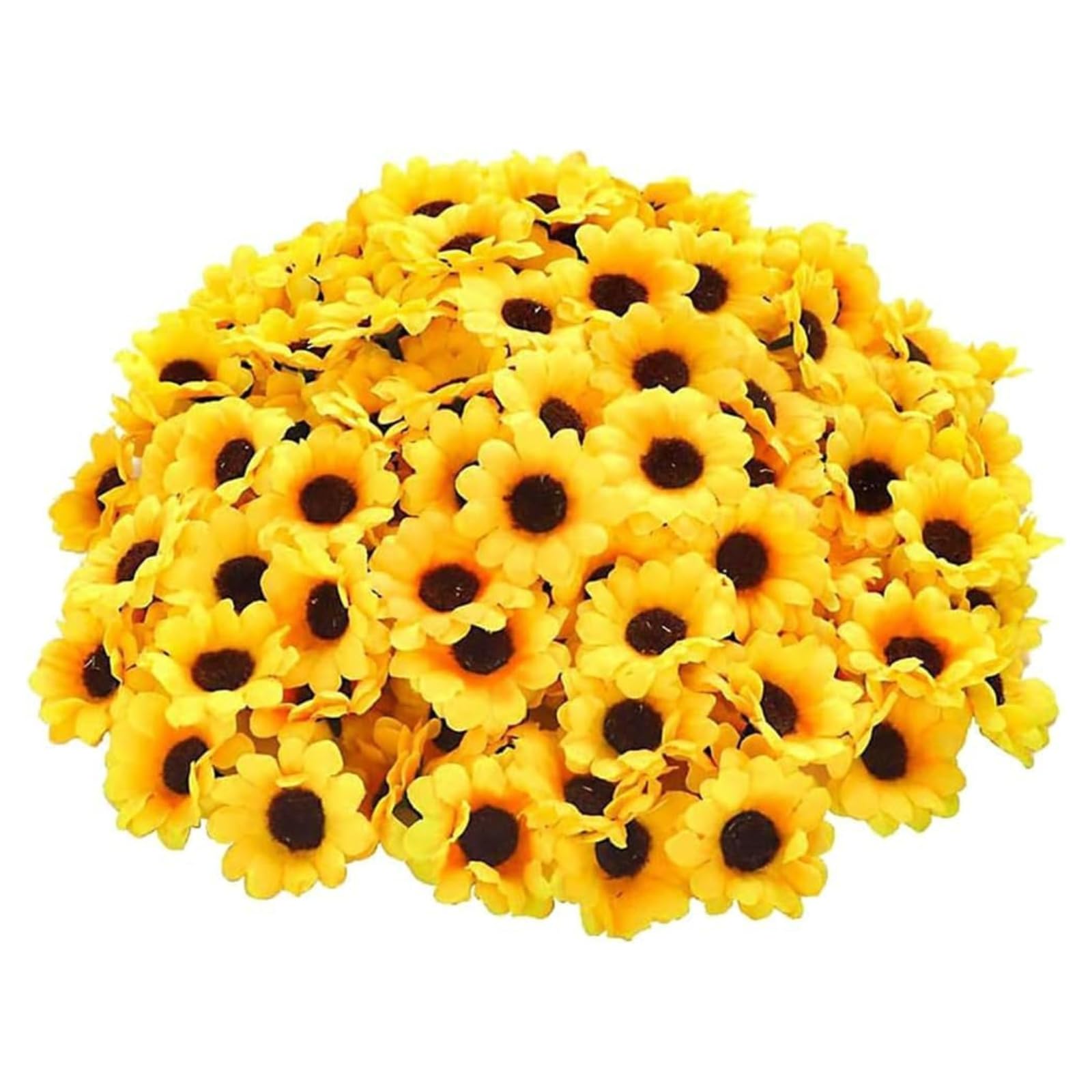Jinshining 100Pcs Yellow Artificial Flower Heads Mini Fake Sunflower Decorative Fabric Flowers Craft Floral Embellishments for Wreaths Wedding Artificial Flowers