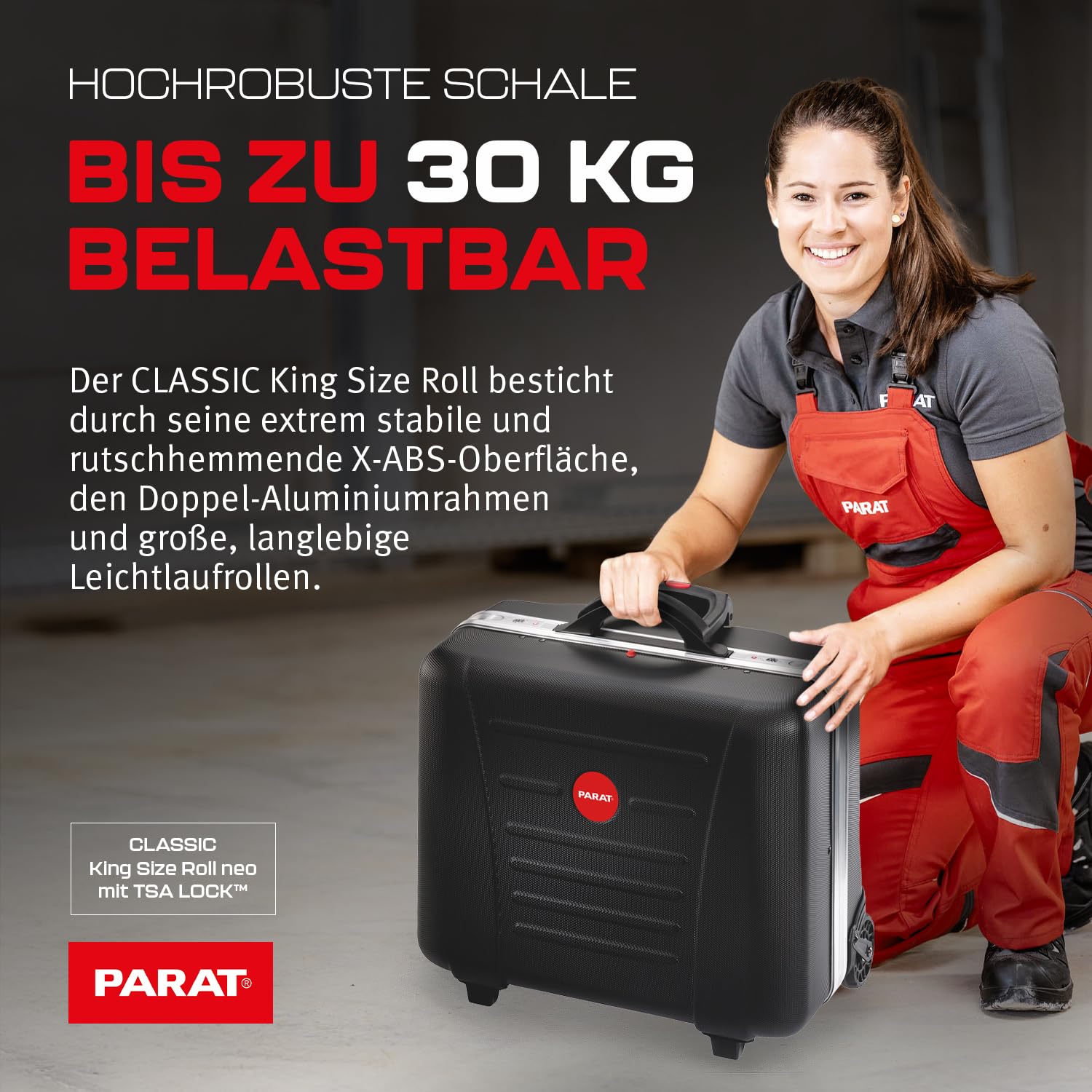 Parat Classic Kingsize Roll neo TSA Lock™ - Maletín de herramientas con ruedas para 50 compartimentos, incluye funda enrollable básica 8, 36 l, con bandeja inferior, con marco doble y ruedas