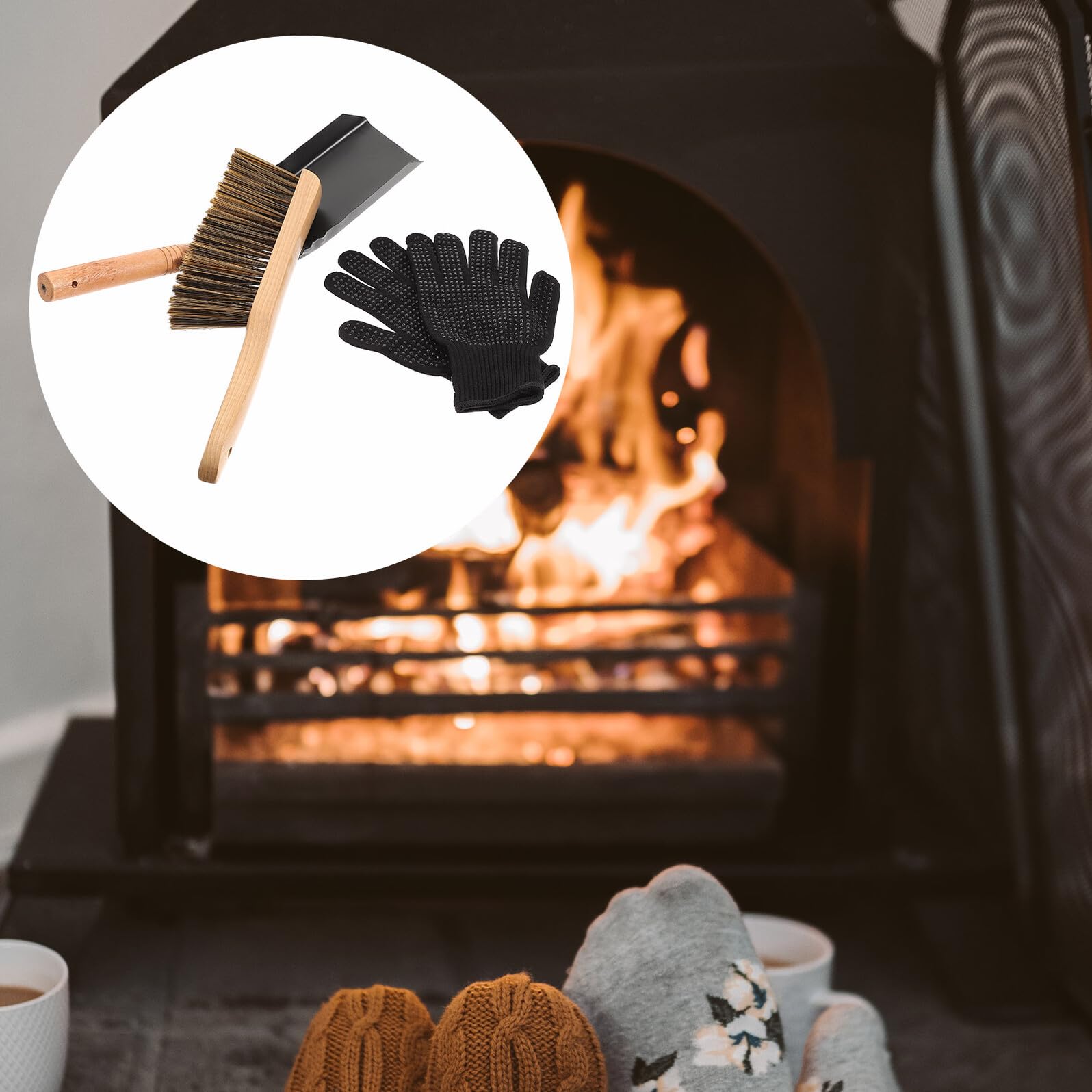 Mobestech Set Pala per Pulizia Stufa e Caminetto in Ferro Spazzola in Legno, Multiuso per Cenere Carbone e Detriti, Accessorio per Manutenzione Riscaldamento Casa