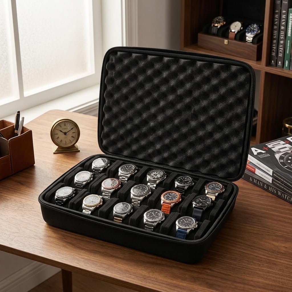 Watch Box Organizer for Men 15 Slots with Handles for Display