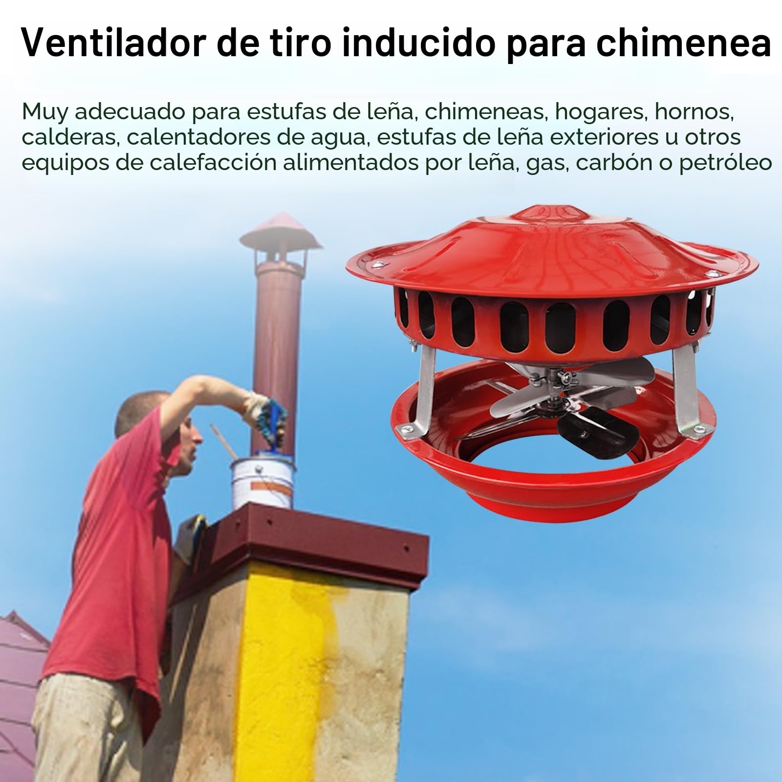 Extractor de humos de 100W, Ventilador de Chimenea de Doble Cabeza de 12-21cm con 7 Aspas Máquina de Humo Silenciosa Extractor de Humos Ventilador de Chimenea