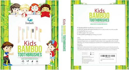 Miniatura 9 de Cepillos de dientes de bambú para niños, mango biodegradable, sin BPA, ecológico, tamaño para niños, certificado FSC y aprobado por PETA, paquete de