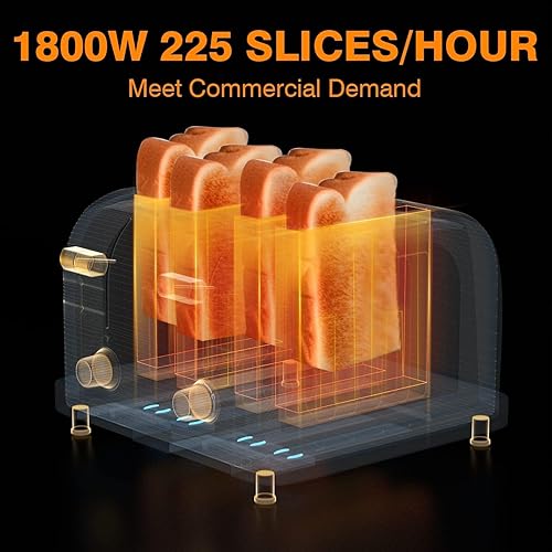 Miniatura 5 de PYY Tostadora comercial de 4 rebanadas 225 rebanadashora de acero inoxidable tostadora de pan plateado, 1800 W con 6 niveles de velocidad,