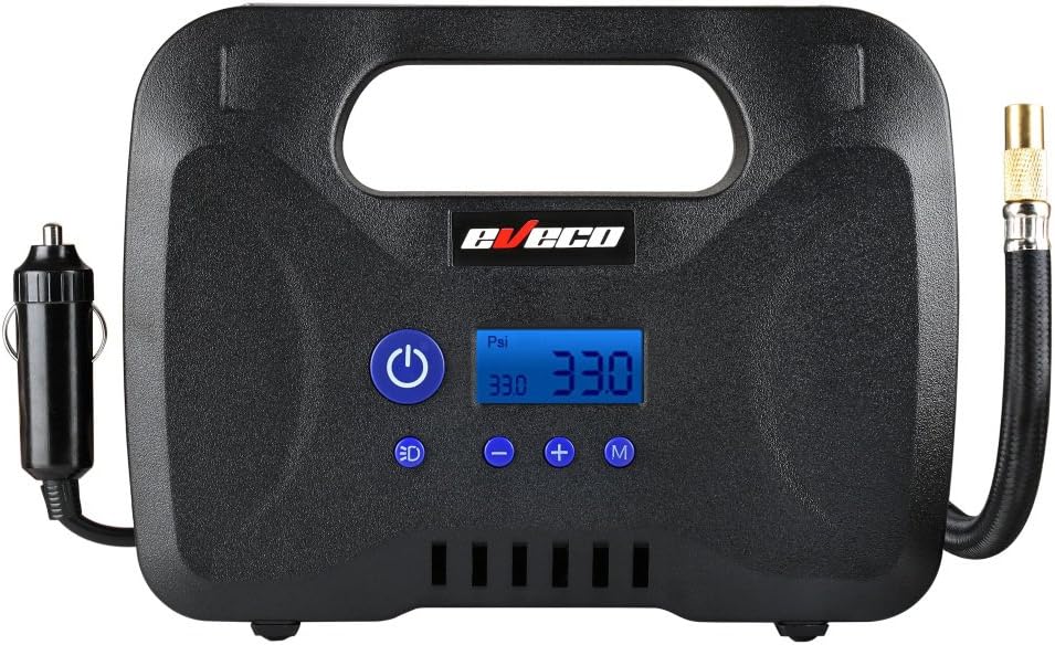 12V DC 150 psi Portable Tire Inflator Air Compressor Pump with Digital Gauge, Auto Shut-Off, Sure-Fill Technology, and Carrying Bag