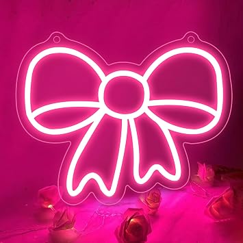 Pink Bow Neon Sign for Wall Decor Dimmable Led Neon Sign Aesthetic Room Decor for Teen Girls Neon Lights Signs for Girls Room Beauty Room Salon Decor with USB Power