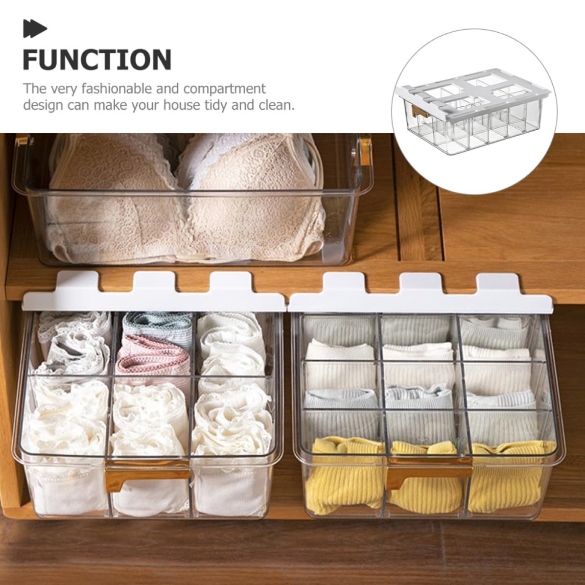 Organizer Multiuso per Biancheria e Calzini in Pet Scomparti Multipli e Coperchio, per Armadio e Conservazione Domestica Ordinata