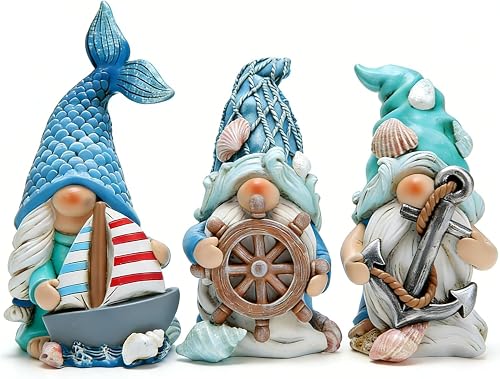 Hodao Coastal Nautical Gnome Figurines Set, Ocean Theme Resin Gnome
