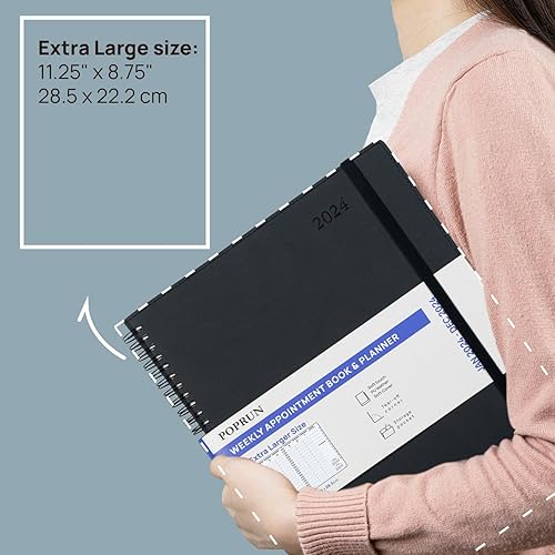 Miniatura 6 de POPRUN Agenda semanal 2024 encuadernada en espiral con pestañas mensuales de 8.5 x 11 pulgadas, libro de citas de un cuarto de hora con cubierta
