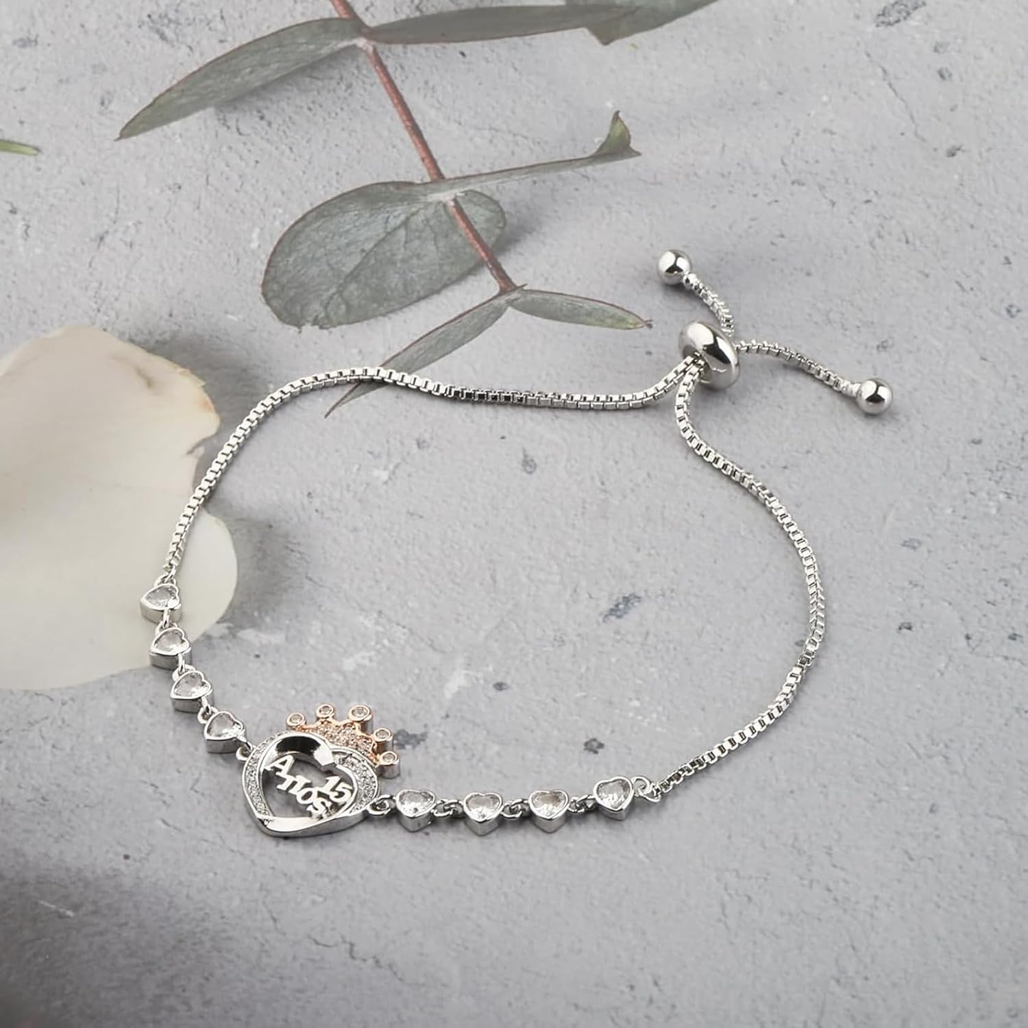 FEELMEM Quinceanera 15 Quince Anos Princess Crown Charm Bracelet Happy 15th Birthday Gift - Image 4