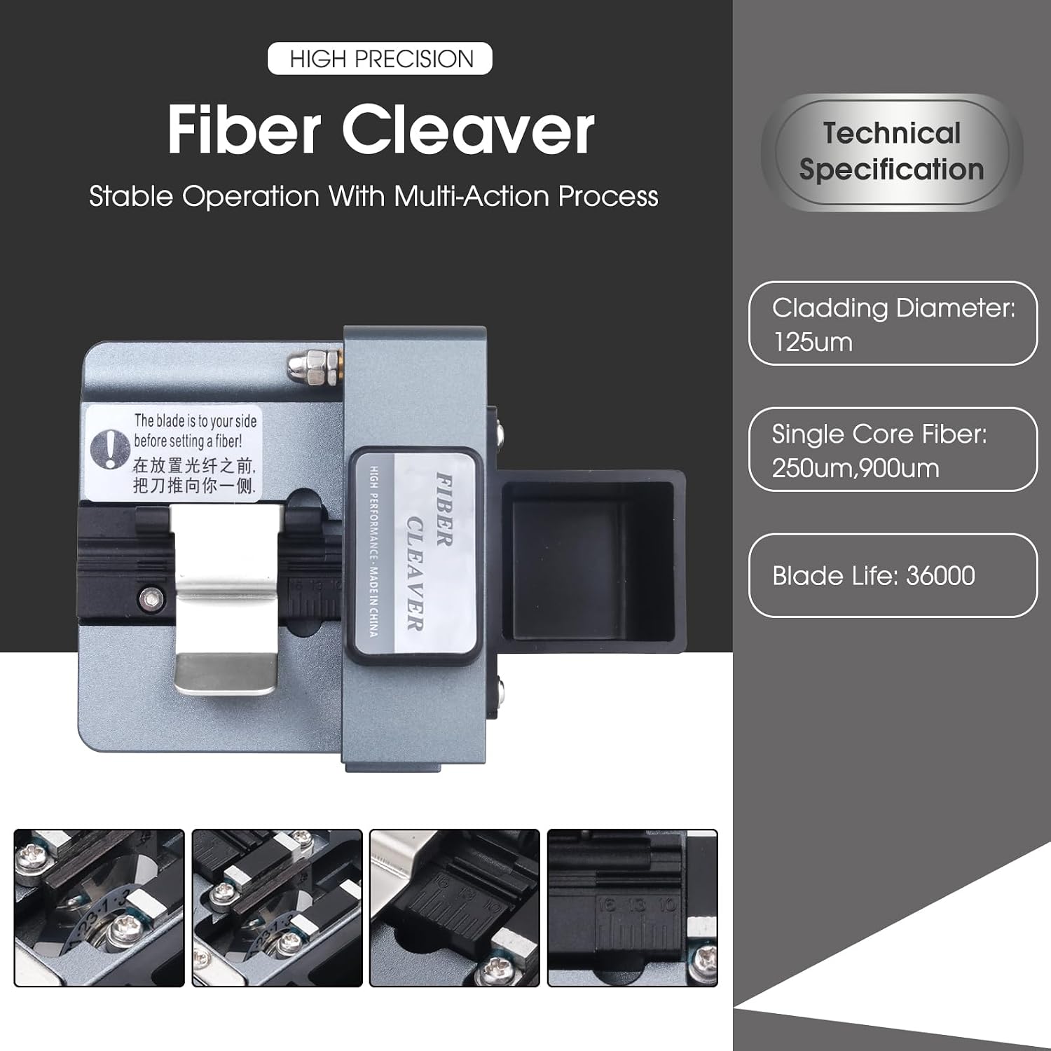 Fiber Cleaver by Precision CNC Machining, with 24 Cleaving Spots and 3 in 1 Fixture Automatic Rebound Slider Rail FTTH Tool (Gray)