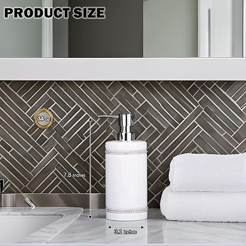 Miniatura 4 de Botella dispensadora de jabón de mano de 17 onzas líquidas y loción, botella de cerámica blanca para cocina, baño, encimera, cuarto de servicio,