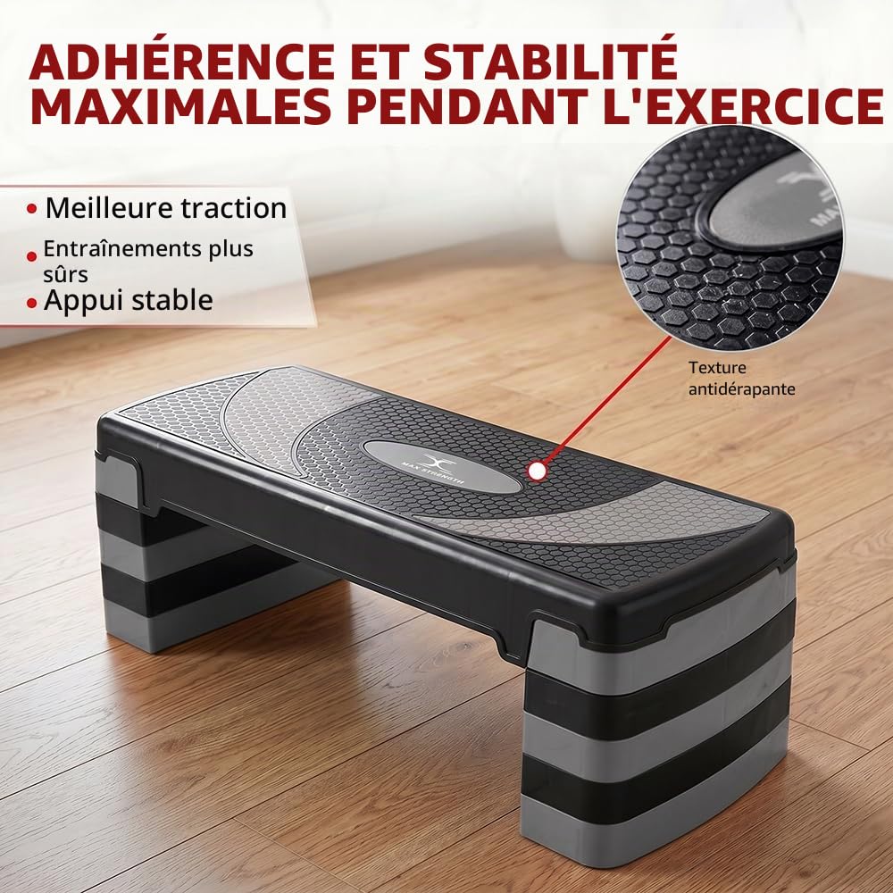 Stepper d'exercice aérobic avec 5 niveaux réglables (10/15/20/25/30 cm), cardio, poids, yoga, entraînement d'exercice, planche à pas, antidérapant pour maison/gym/bureau, routine, fitness,