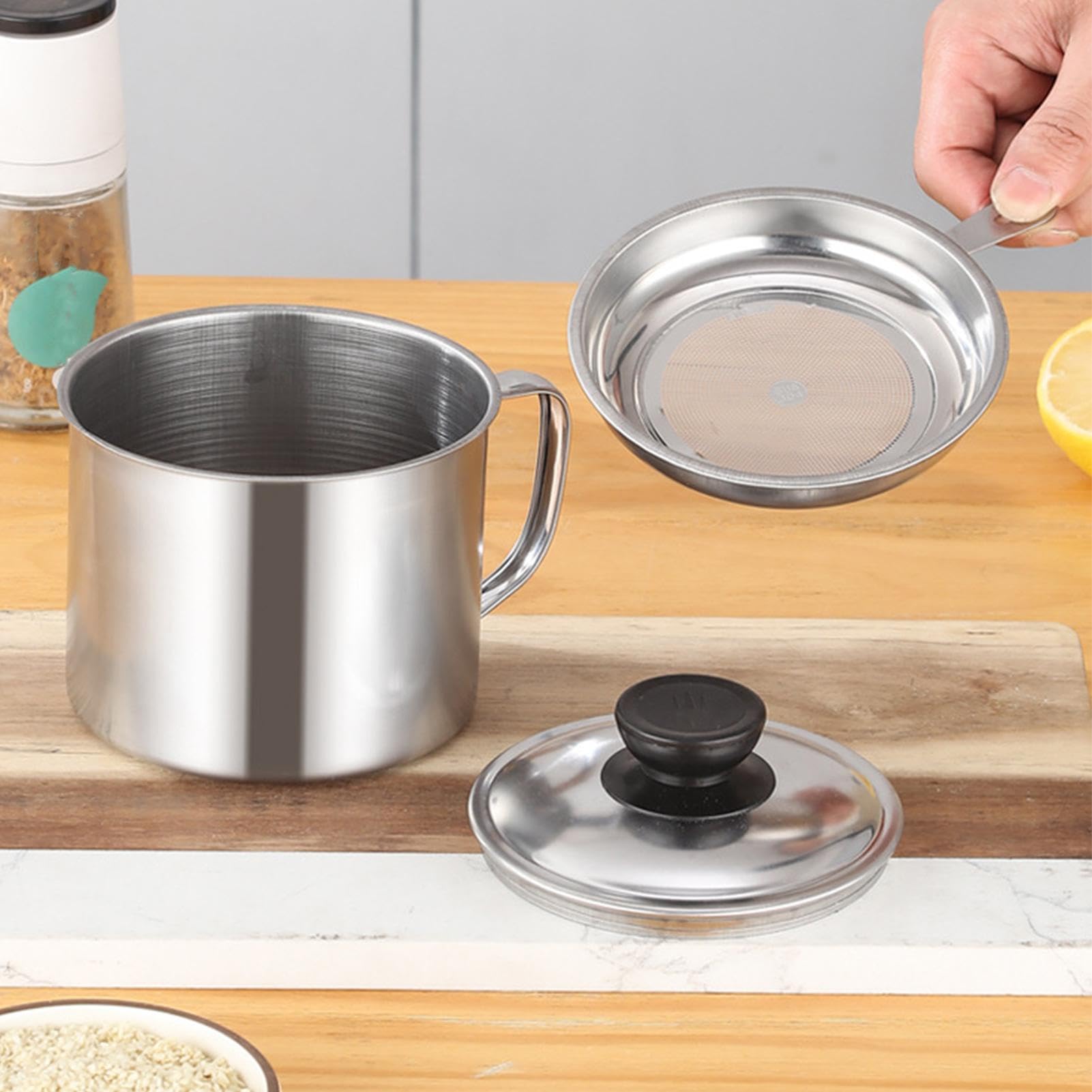 Pot à graisse - Filtre à graisse avec pot | Stockage d'huile de cuisson avec grande capacité | Récipient de graisse de café | Boîte de rangement de graisse de cuisine pour camping, pique-nique et