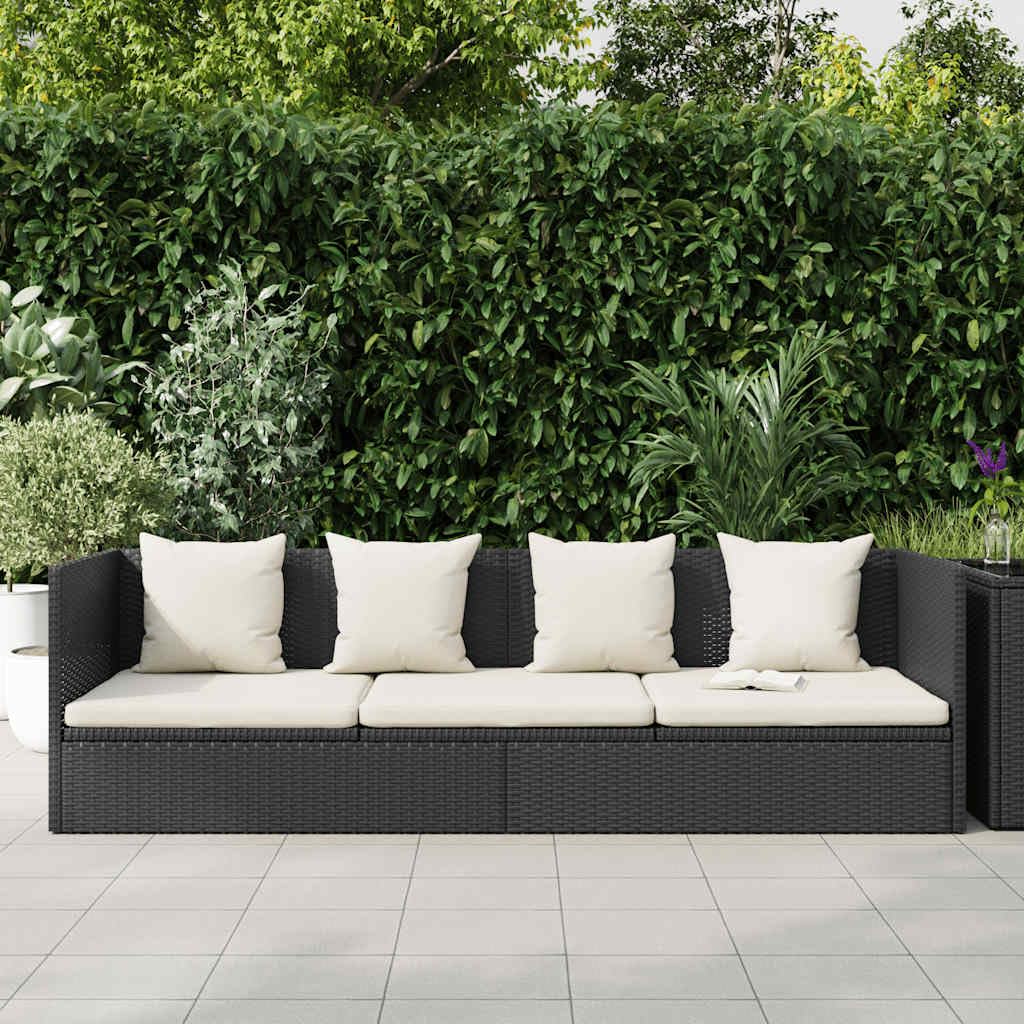 Sofá cama de jardín polirratán tumbona con cojín negro