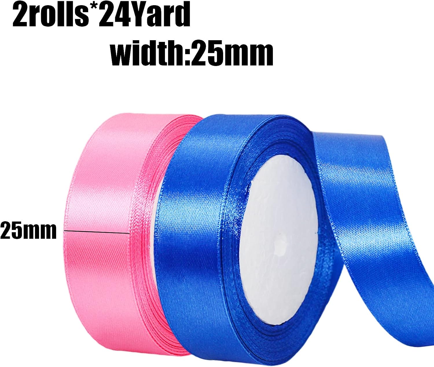 2 x 25mm Blue and Pink Ribbon Thick Wedding Car Ribbon 22m - Image 3