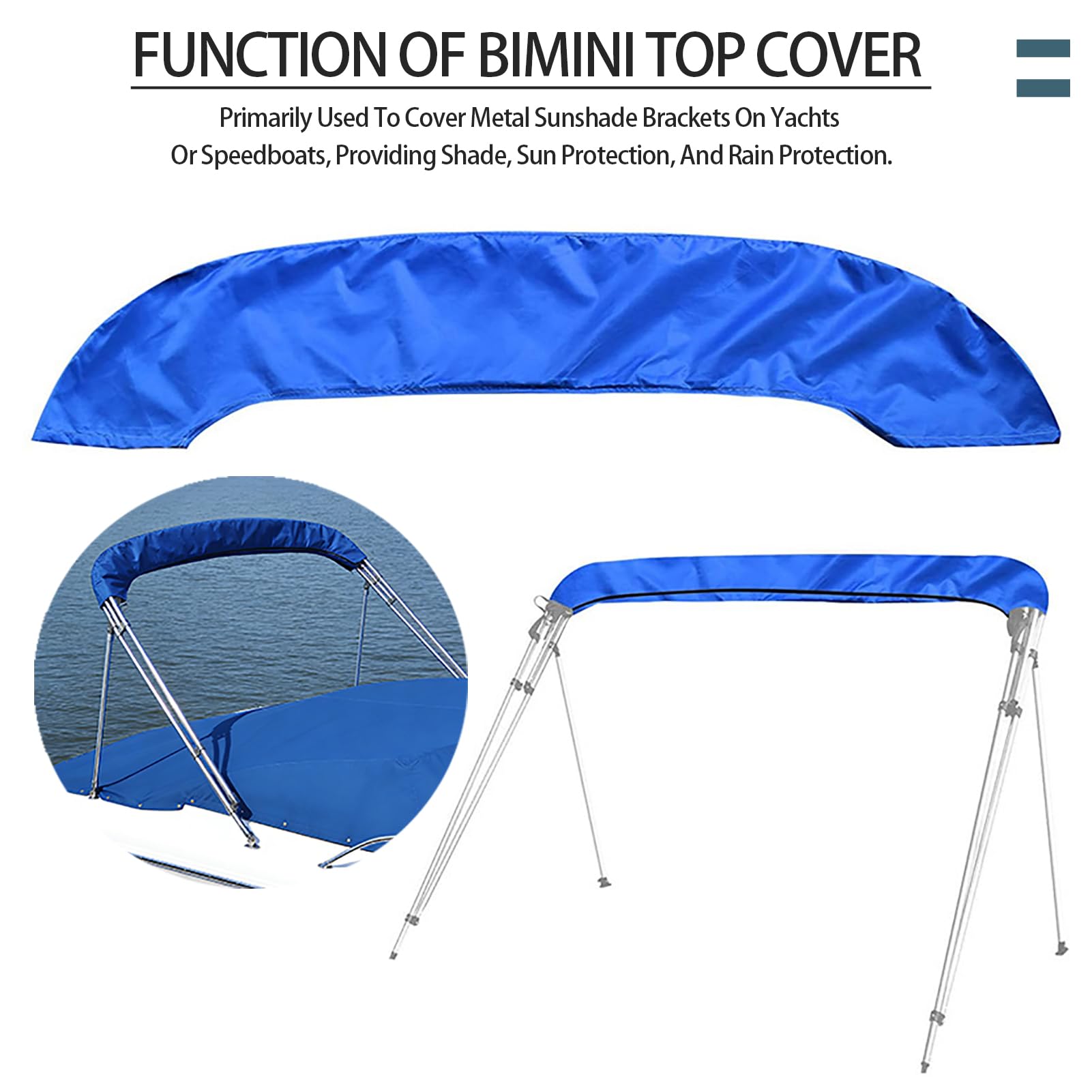 Bimini Top Copertura di ricambio 600D Bimini Top Copertura Antipioggia Tessuto Oxford Telo di ricambio per Top Bimini 3-4 fogli (Blue(3BOW 73"-78" W))
