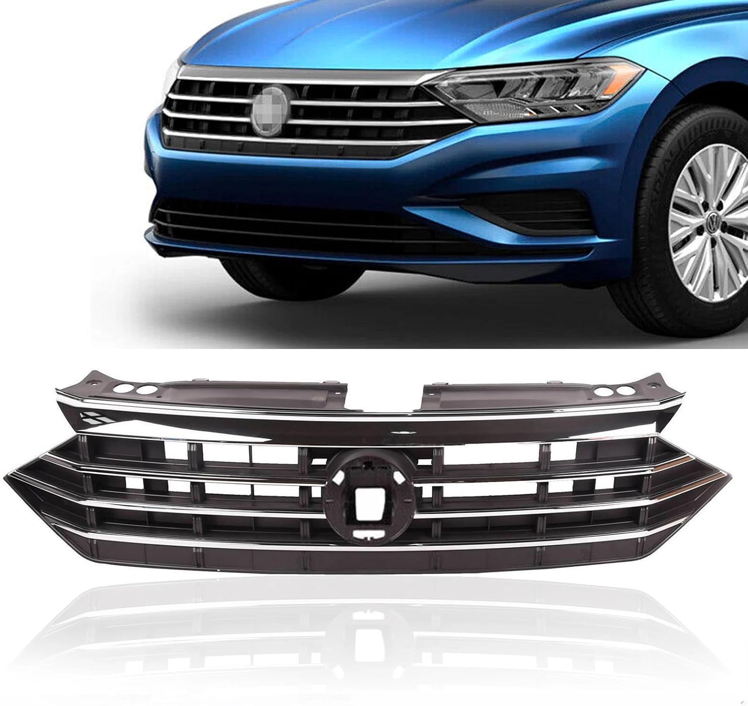 Front Bumper Upper Grille w/Chrome Trim Fit for VW Jetta 2019-2021 17A 853 651 R