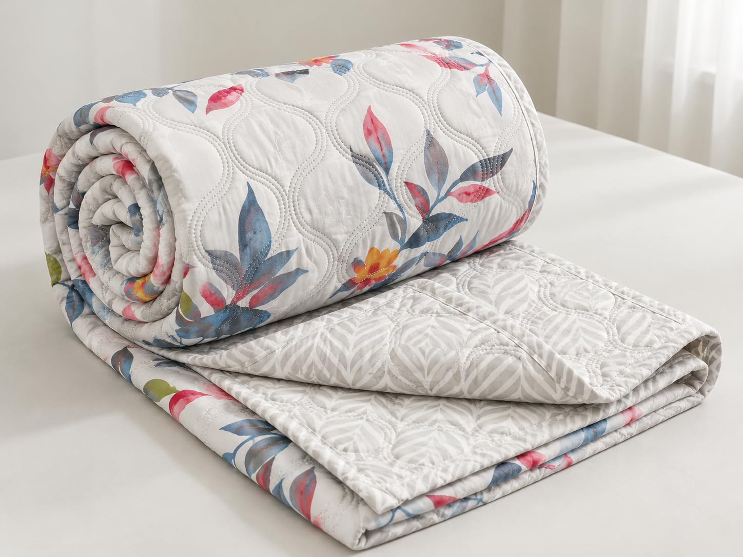 NAYU Cotton Dohar for Single Bed (60x90 Inch) | 150 GSM AC Comforter & Cooling Quilt | Classic Printed Lightweight Reversible Summer Blanket (Grey)-picture-23