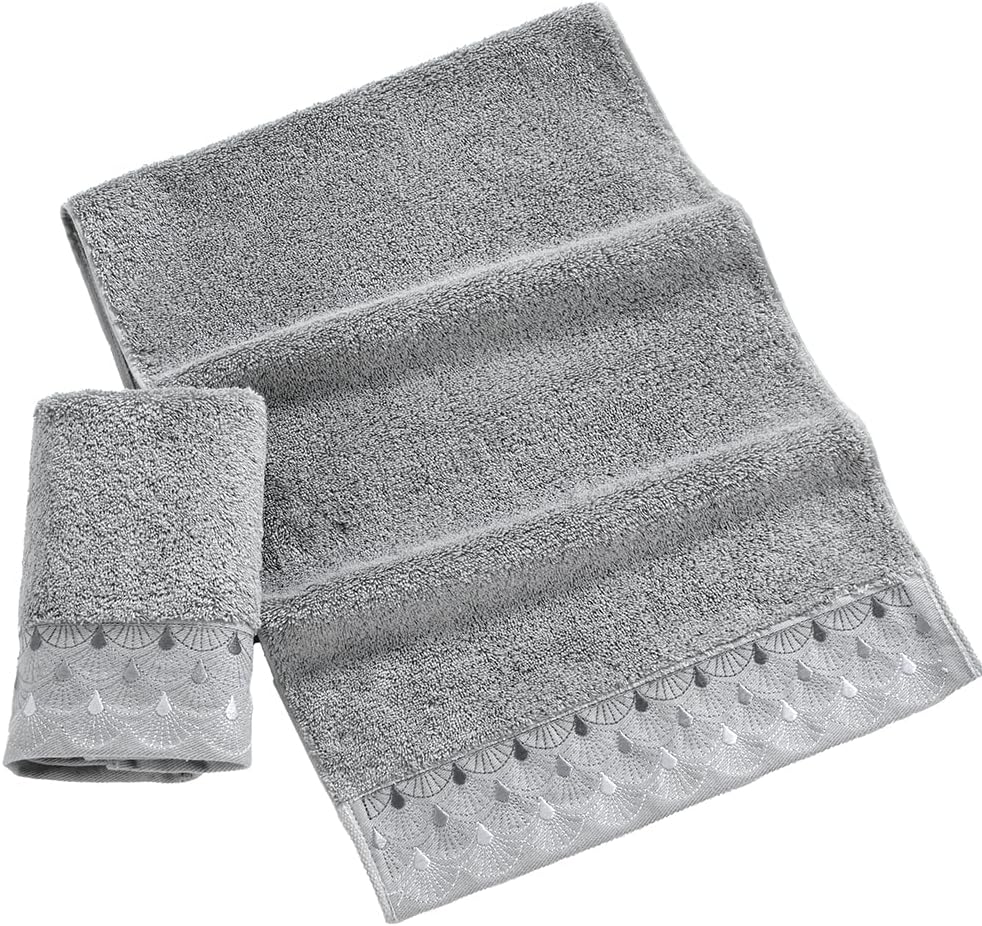Grey Hand Towel Set of 2 Super Thick Soft 100% Cotton Towels Quick Dry Ultra Absorbent Luxury Lace Pattern Embroidery Decorative for Guest Hand Towels 13 x 29 Inch - Image 7