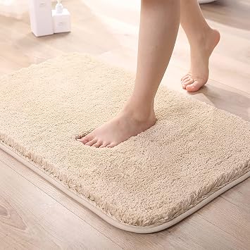 Bathroom Rug Mat Extra Soft and Absorbent Bath Rugs Machine Wash Dry Non-Slip Carpet Mat for Tub Shower Beige, 24"X16"