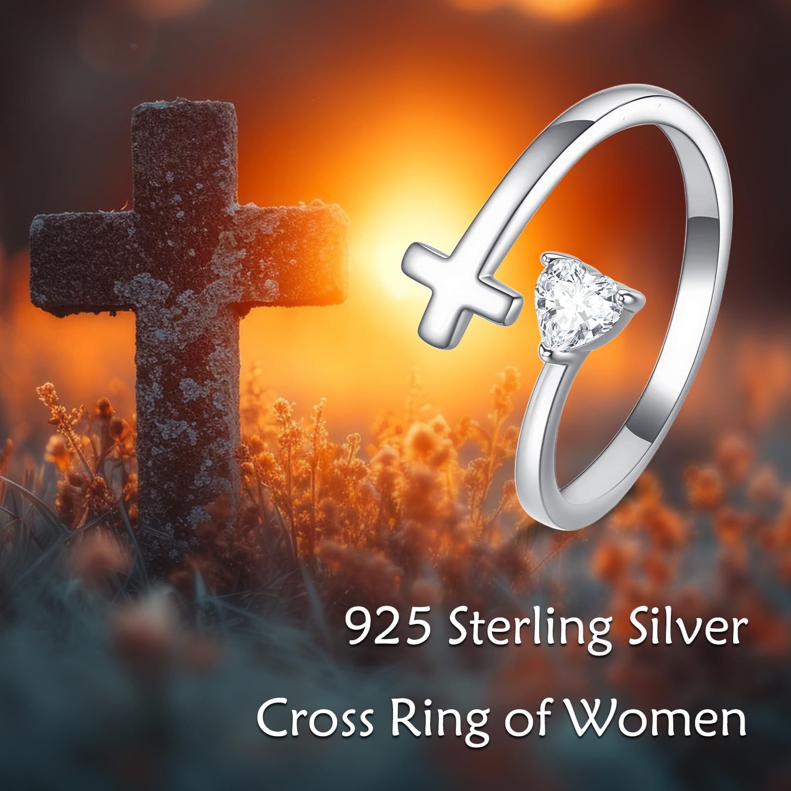 Anello a croce in argento sterling con zirconi, aperto, regolabile, regalo per donne