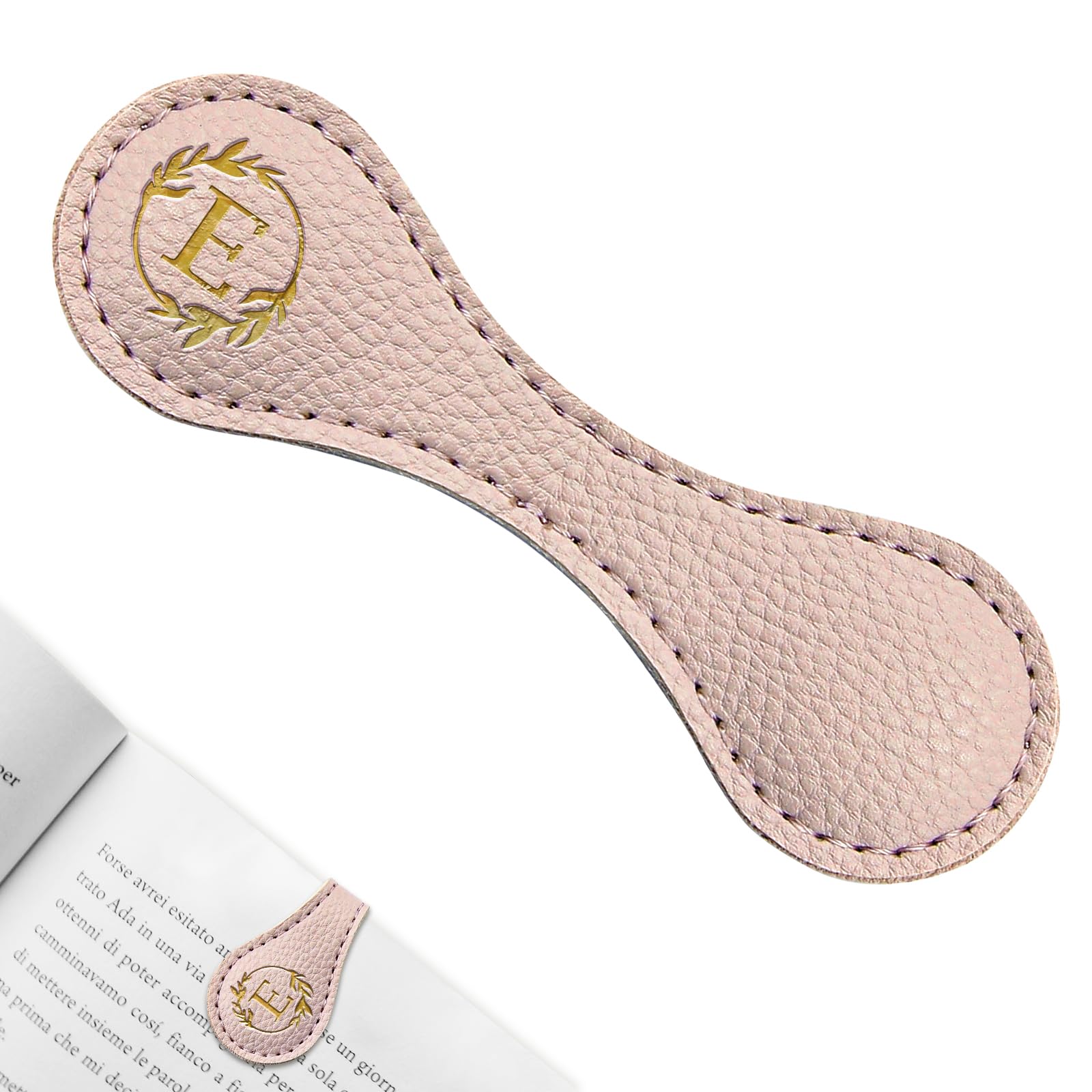 ABTOLS Magnetic Leather Initial Bookmarks, Vintage Initial ID Identification Book Marker Clip Gift Pink Capital Letter Book Markers for Book Lover