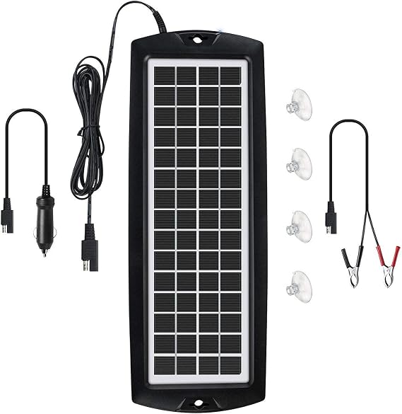 Sunway Solar Solar Car Battery Trickle Charger & Maintainer 5W Solar Panel Power 12V Charger kit Waterproof for Car Automotive RV Marine Boat Truck Motorcycle Trailer Tractor Powersports Snowmobiles