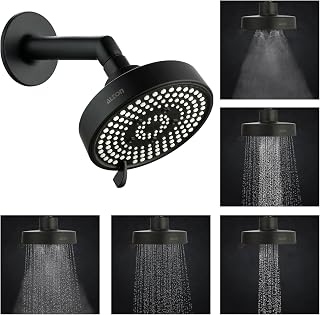 ALTON SHR20750, ABS, 5-INCH, 5-Function, Overhead Shower With 9-INCH Arm and Flange Mist and Rain Flow Shower Bathroom Shower Black (With Arm)