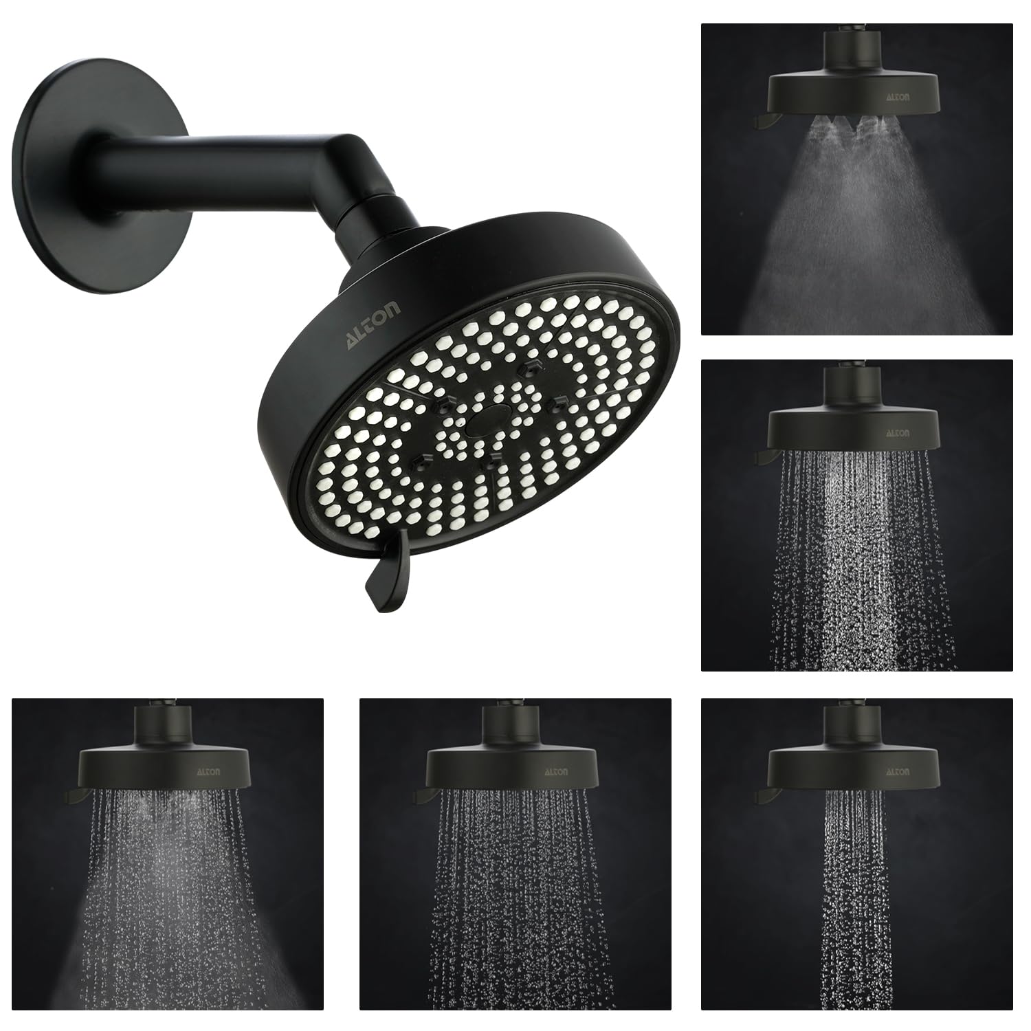 ALTON SHR20750, ABS, 5-INCH, 5-Function, Overhead Shower With 9-INCH Arm and Flange | Mist and Rain Flow Shower | Bathroom Shower | Black (With Arm)-image-31