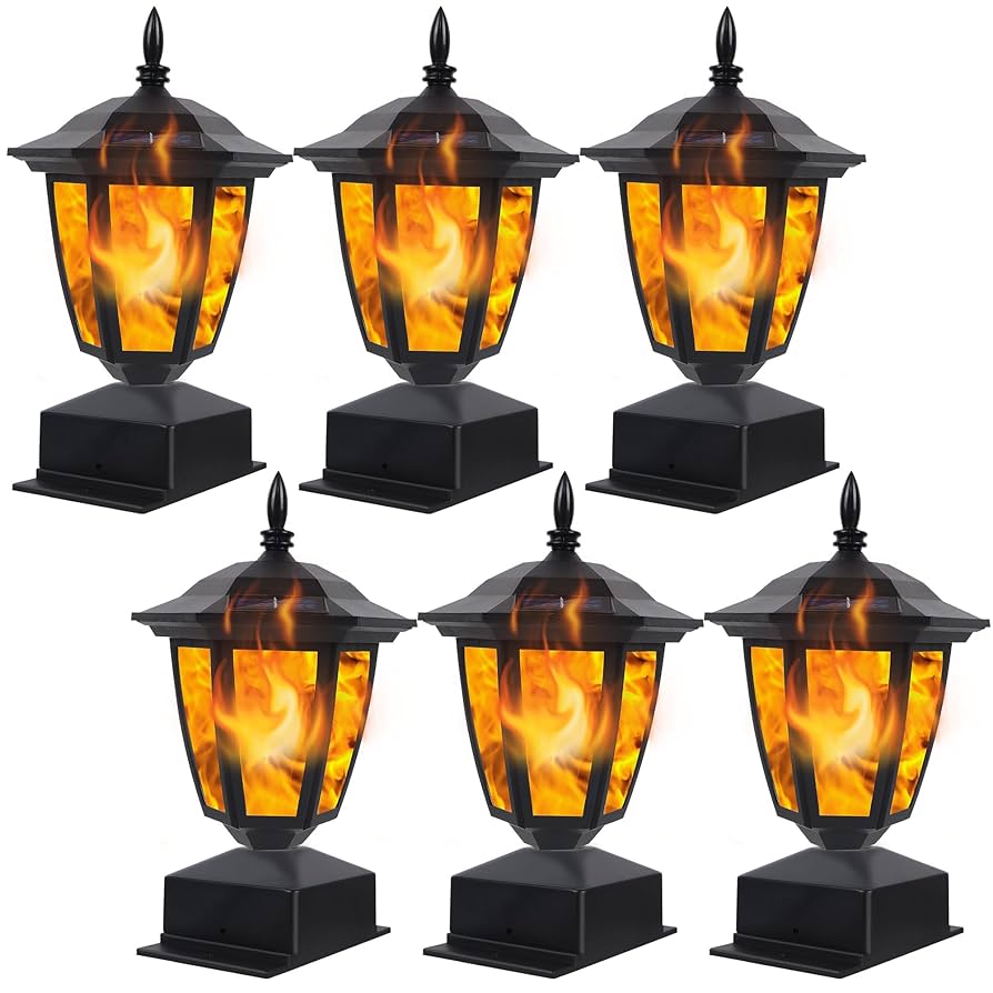 Dynaming Solar Flame Post Lights Outdoor, Solar Powered