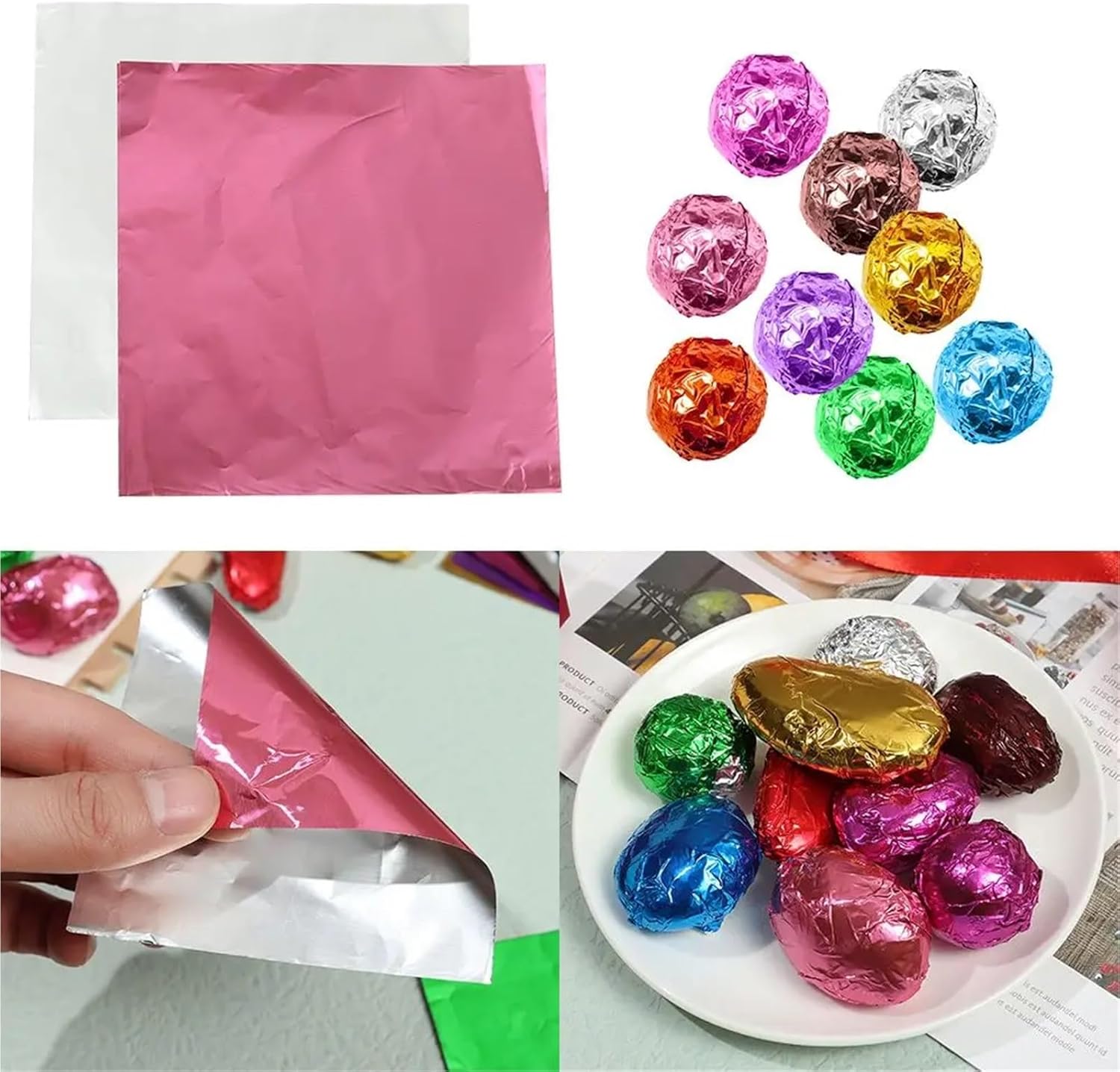 300PCS Aluminum Foil Tin Wrapping Paper Metal Embossing Candy Chocolate Wedding Party Supplies(Coffee)