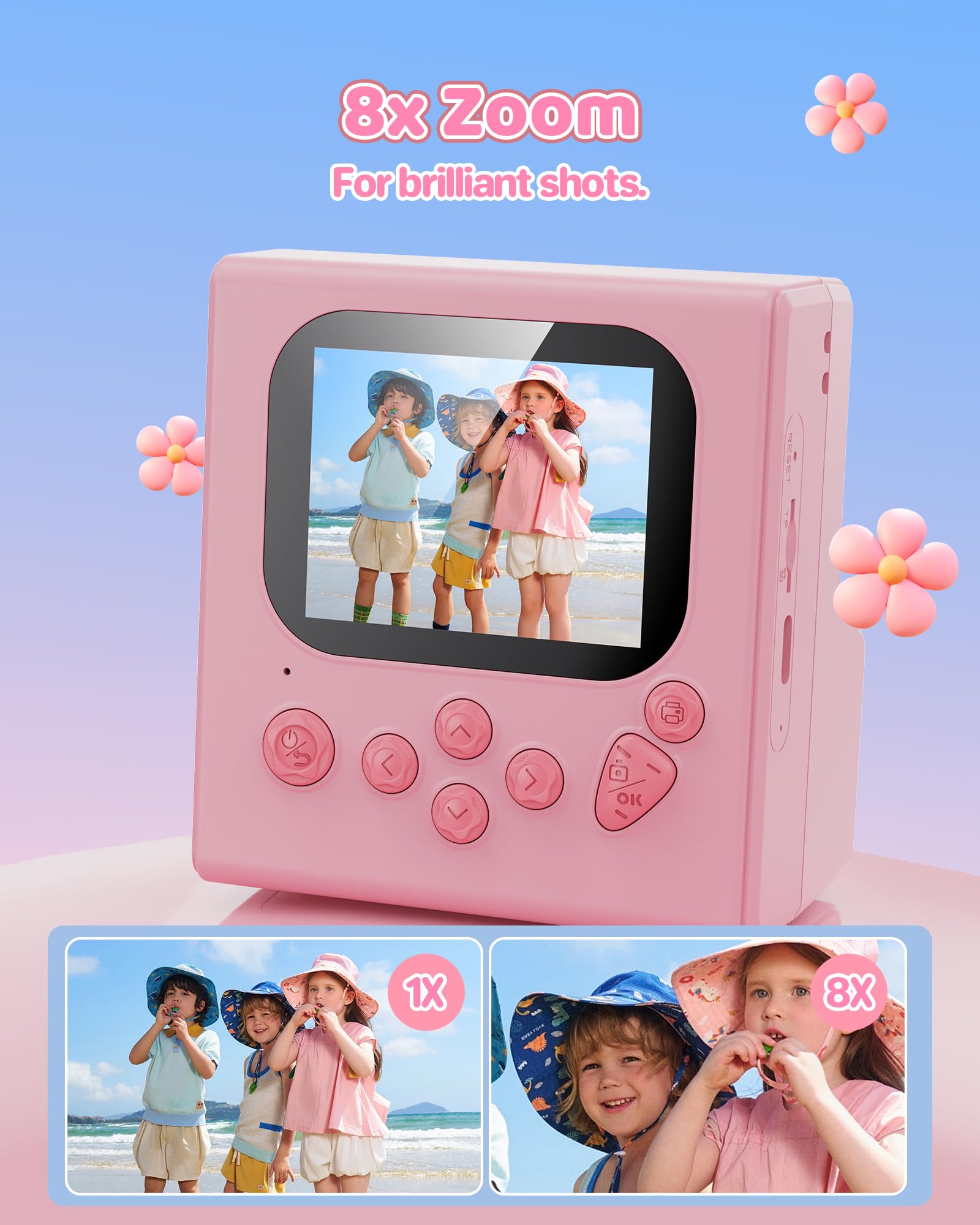 CAMCLID Kids Camera Instant Print, 2.4'' Instant Camera voor kinderen met 32G SD-kaart en