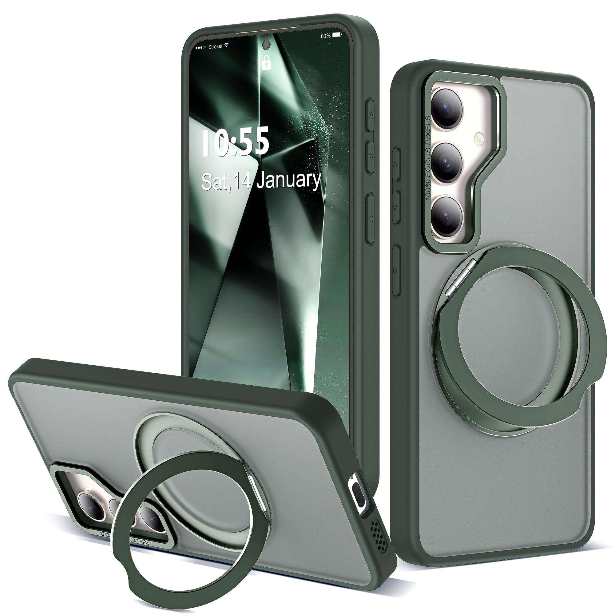 Zalinbo for Samsung Galaxy S23 Plus Case with 360°Rotatable Magnetic Ring Stand Compatible with Mag-Safe Military Standard Protection Shockproof Matte