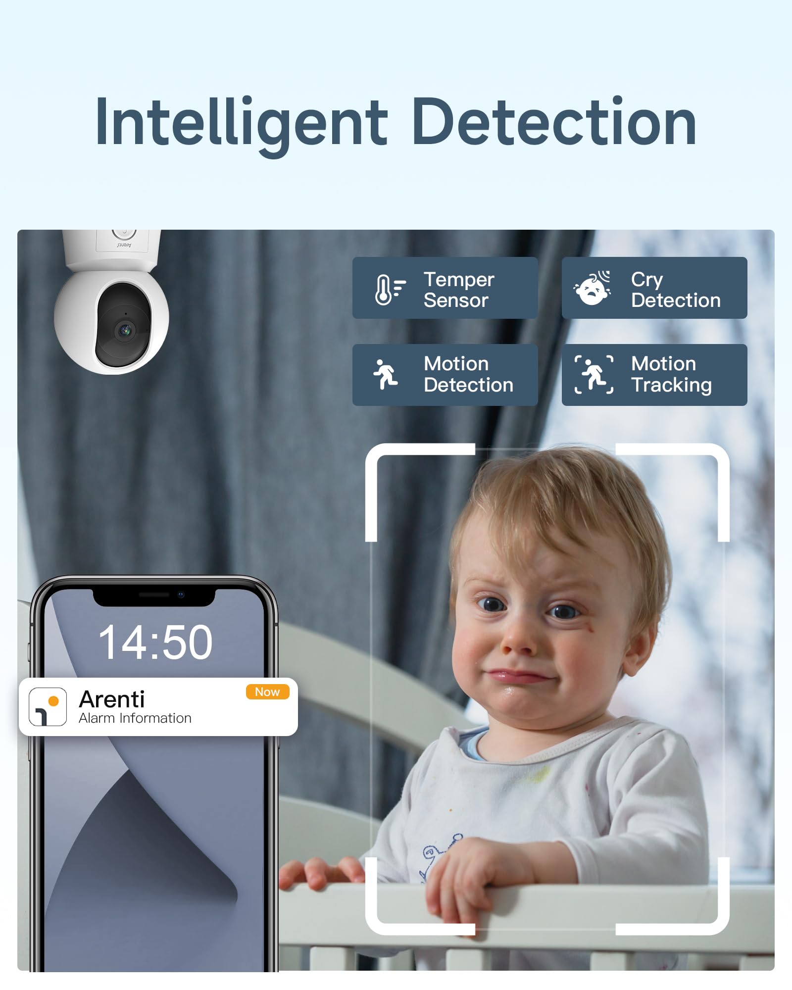 ARENTI 1080P Camara Vigilancia Bebe con Control de 5'' Monitor, 355° PTZ Vigilabebes con Camara con Voz Bidireccional, Detección de Movimiento y Sonido, Visión Nocturna, Sensor Temperatura, Modo VOX