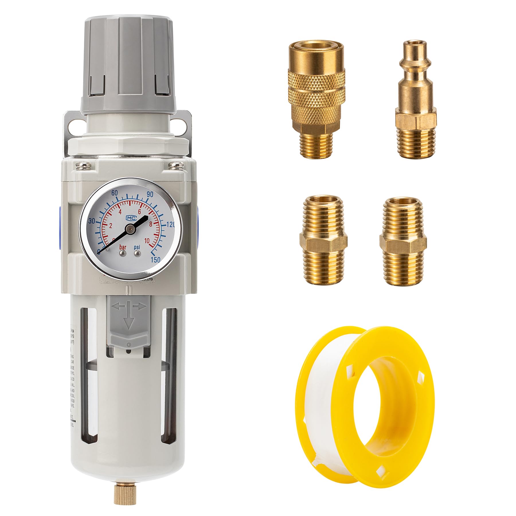 Pneumatic Air Compressor Filter Regulator Combo 1/4" NPT 150 PSI w/Adjustable Gauge-Water Separator,Metal Bracket,Manual Drain,5 Micron Brass Cartridge — Amazon image 8